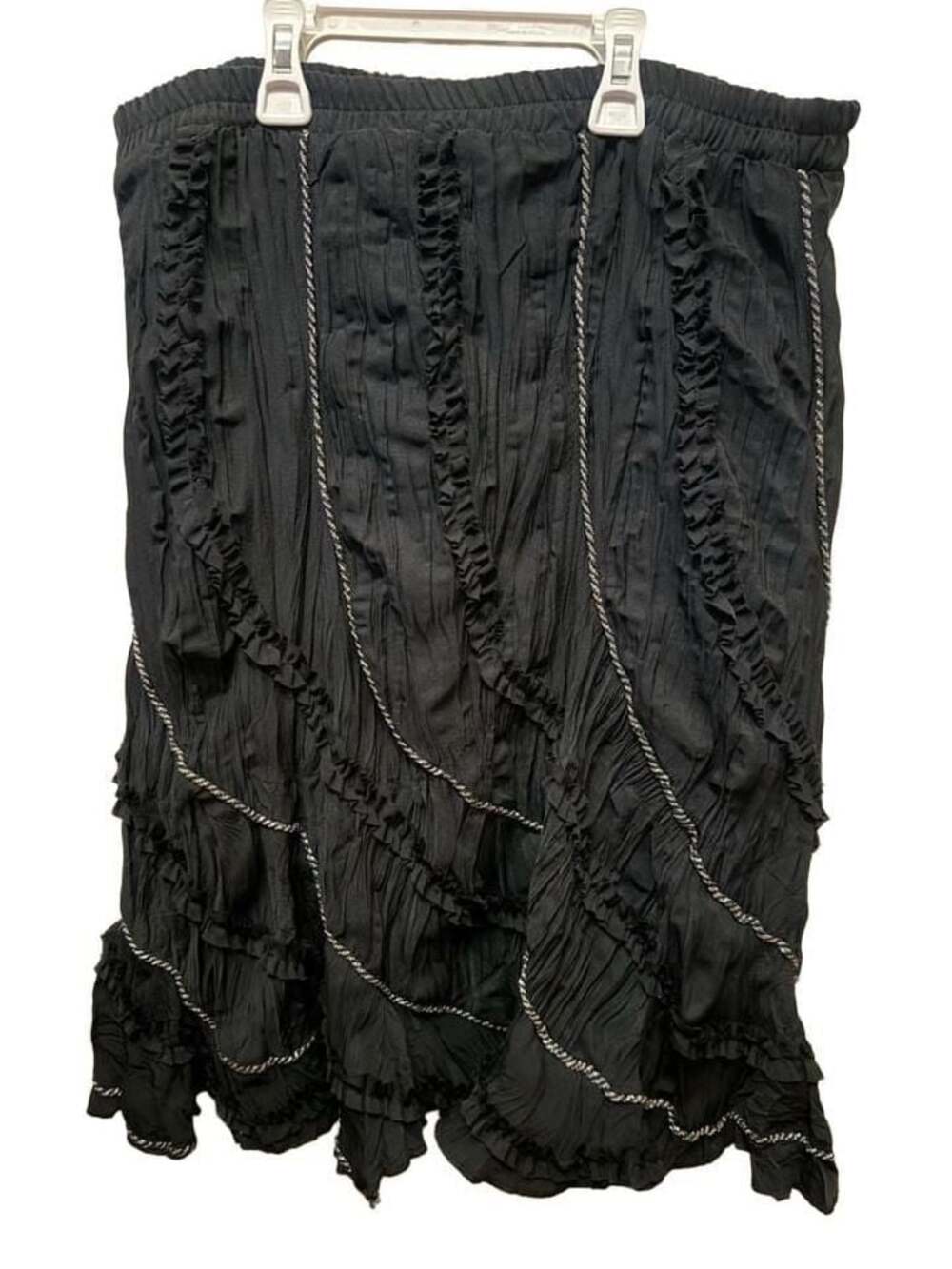 Chico's Black Crinkled Maxi Skirt with Silver Metallic Trim
